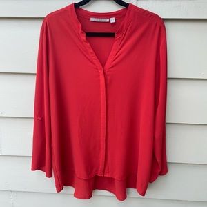 Cherry Red Roll Sleeve Button Front Blouse XL